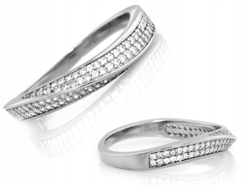 Stříbrný prstýnek 925, vlnový prsten se zirkony, elegantní dárek r14