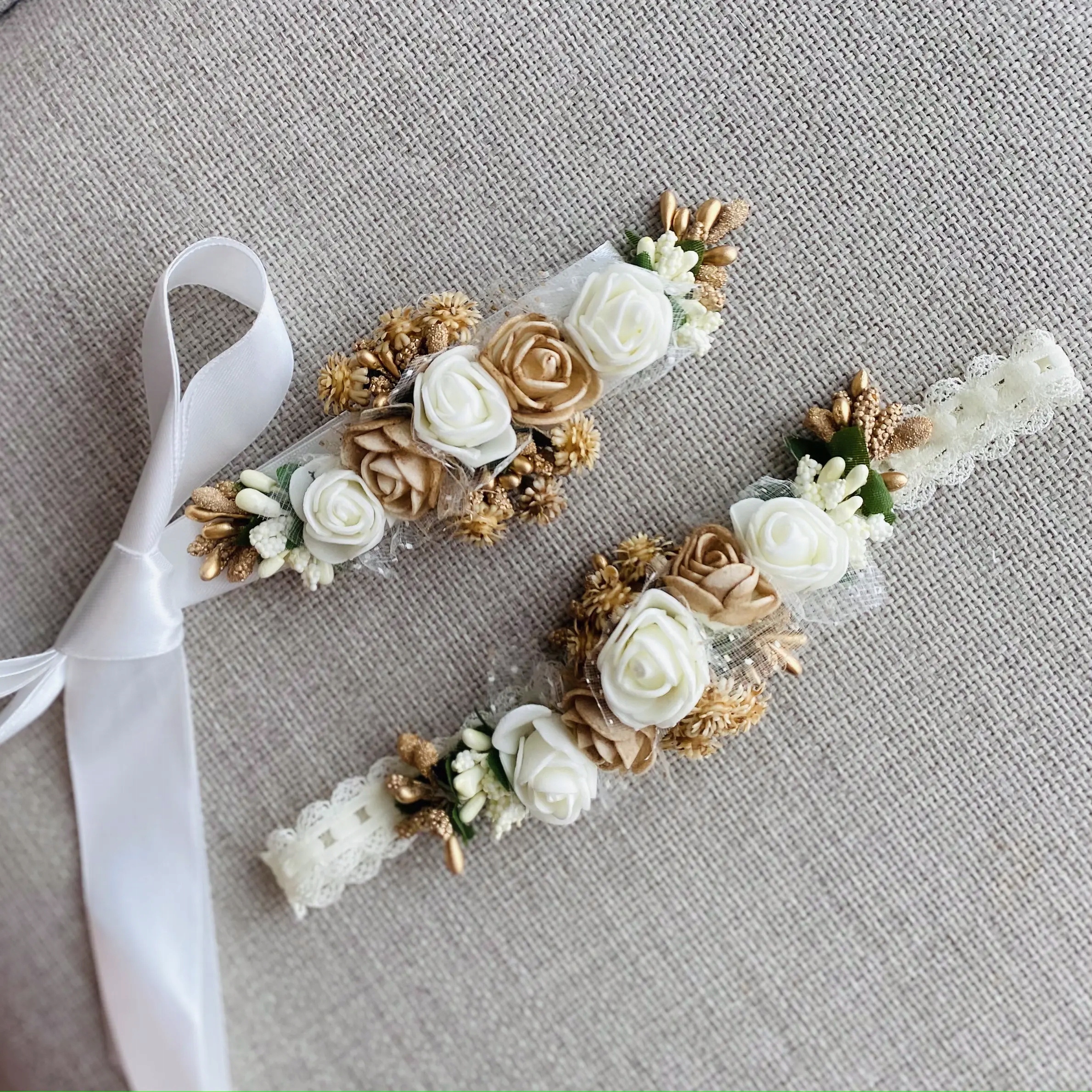 Opaska i pasek do sukienki dla dziewczynki BOHO ECRU