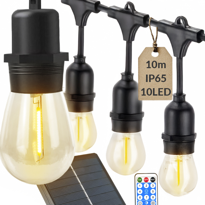 Solarna Girlanda Ogrodowa Panelem Solarnym Wodoszczelna Całoroczna IP65 10m