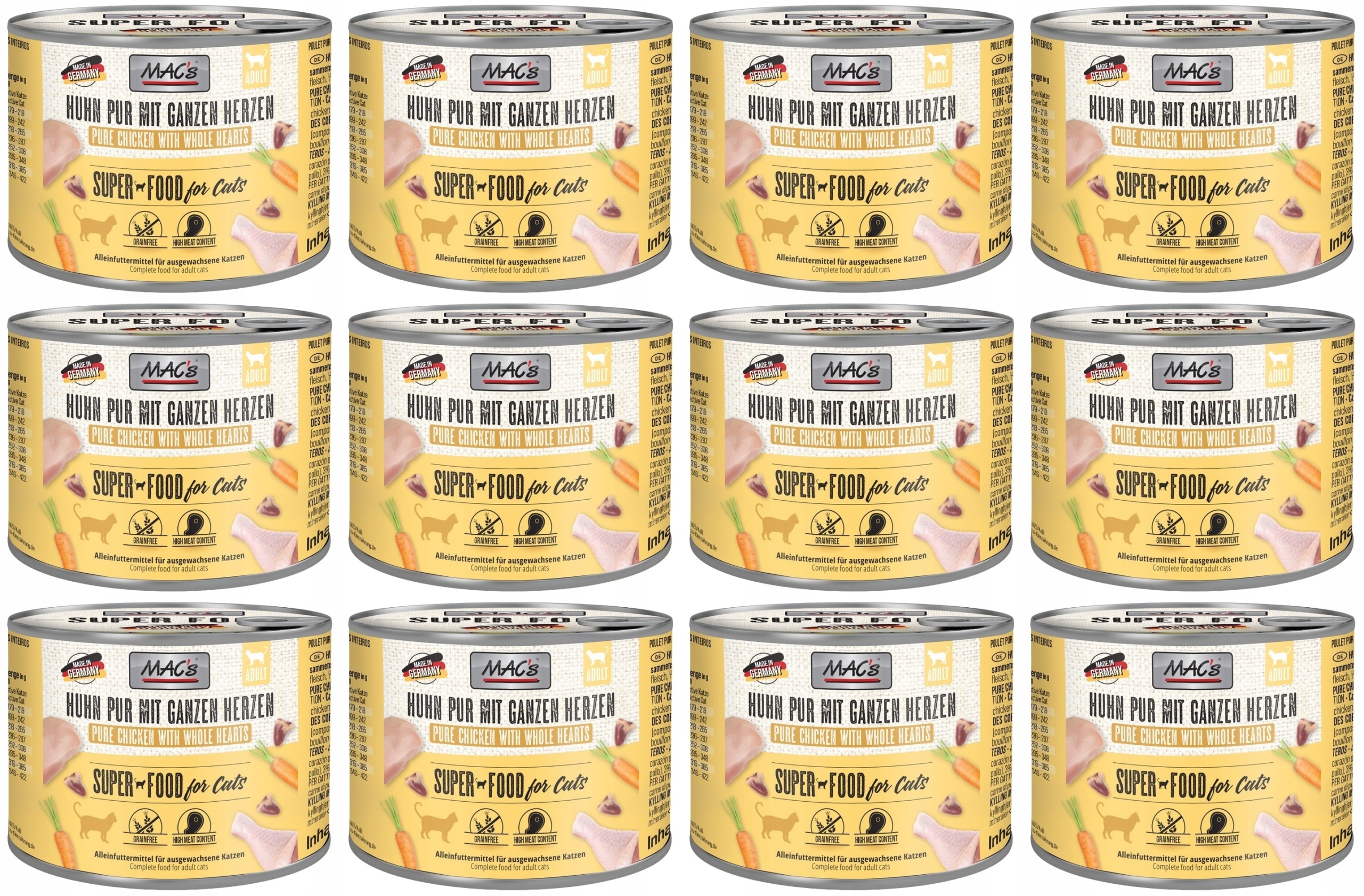 Levně MAC's Cat Kuře a srdce Drůbeží 12 plechovek 200 g