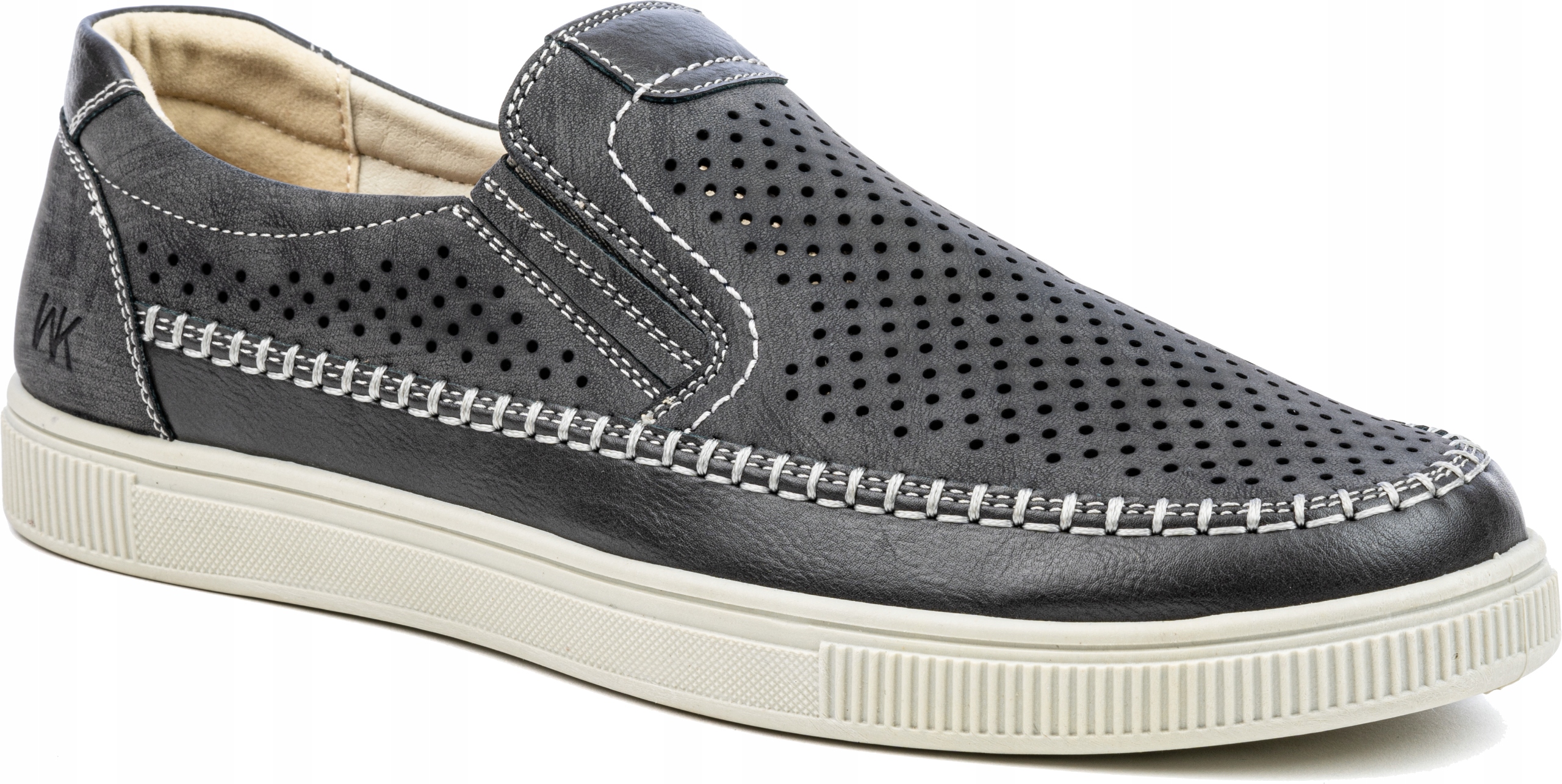 Pánské mokasíny v.KŮŽE prolamované Šedé Mokasíny Nazouvací pohodlné Wojtyłko 44