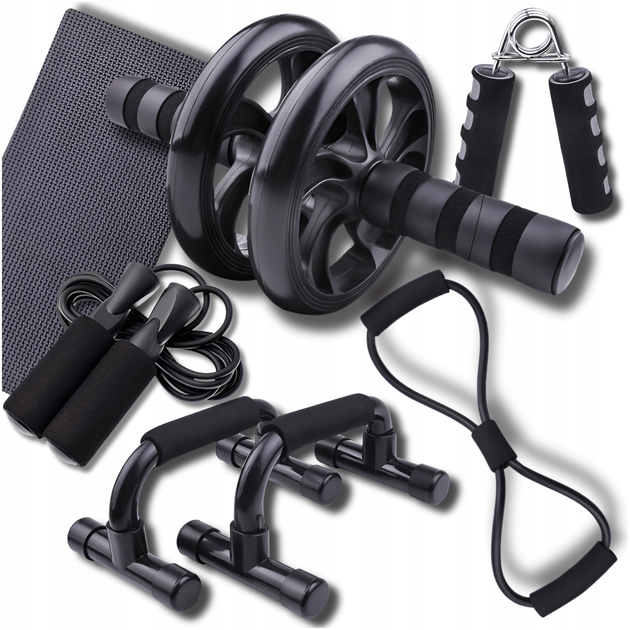 Zestaw do ćwiczeń roller skakanka mata ekspander ściski 7w1, dom siłownia