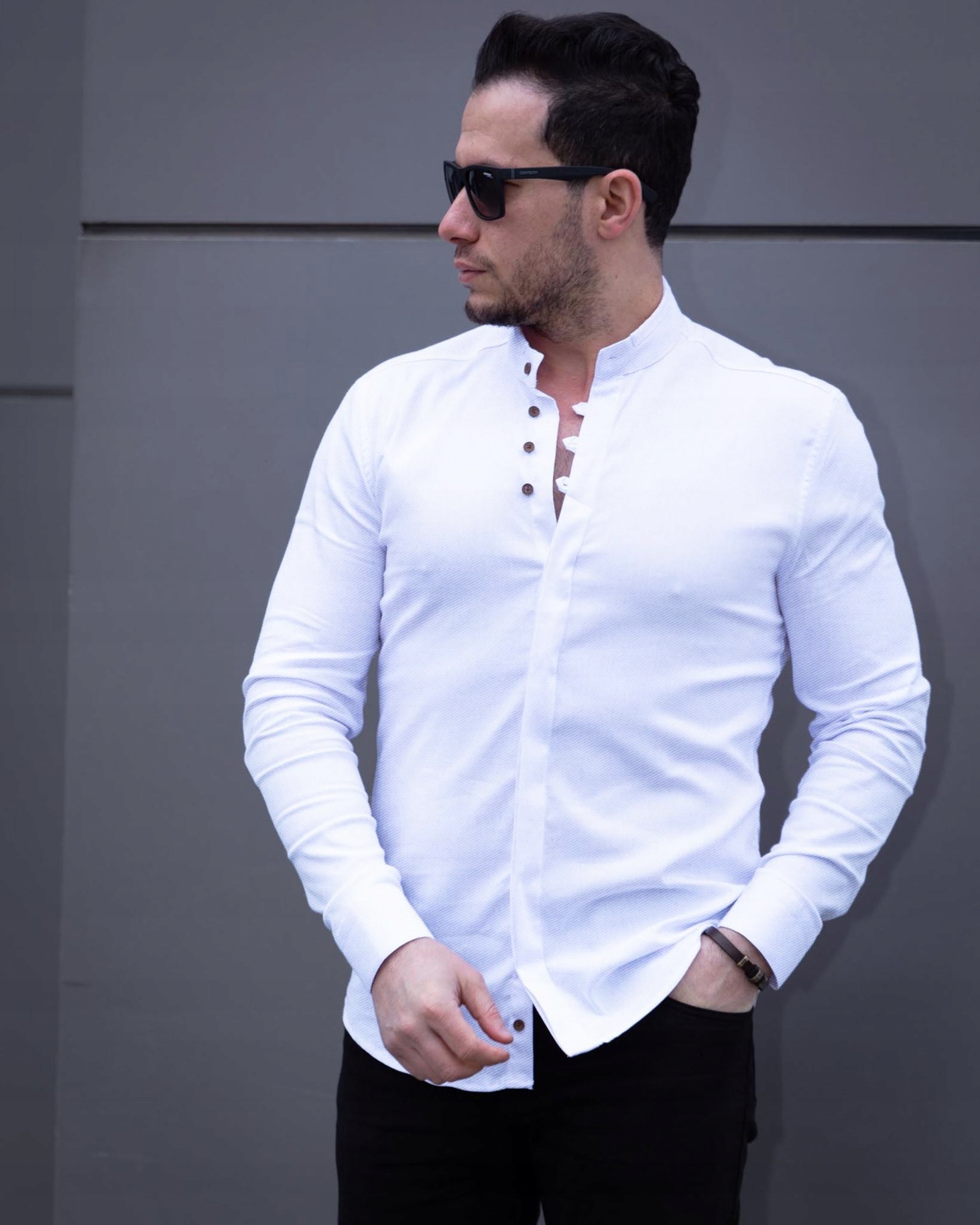 Koszula Męska Stójka Elegancka Ślub Wesele Casual Rozmiar L