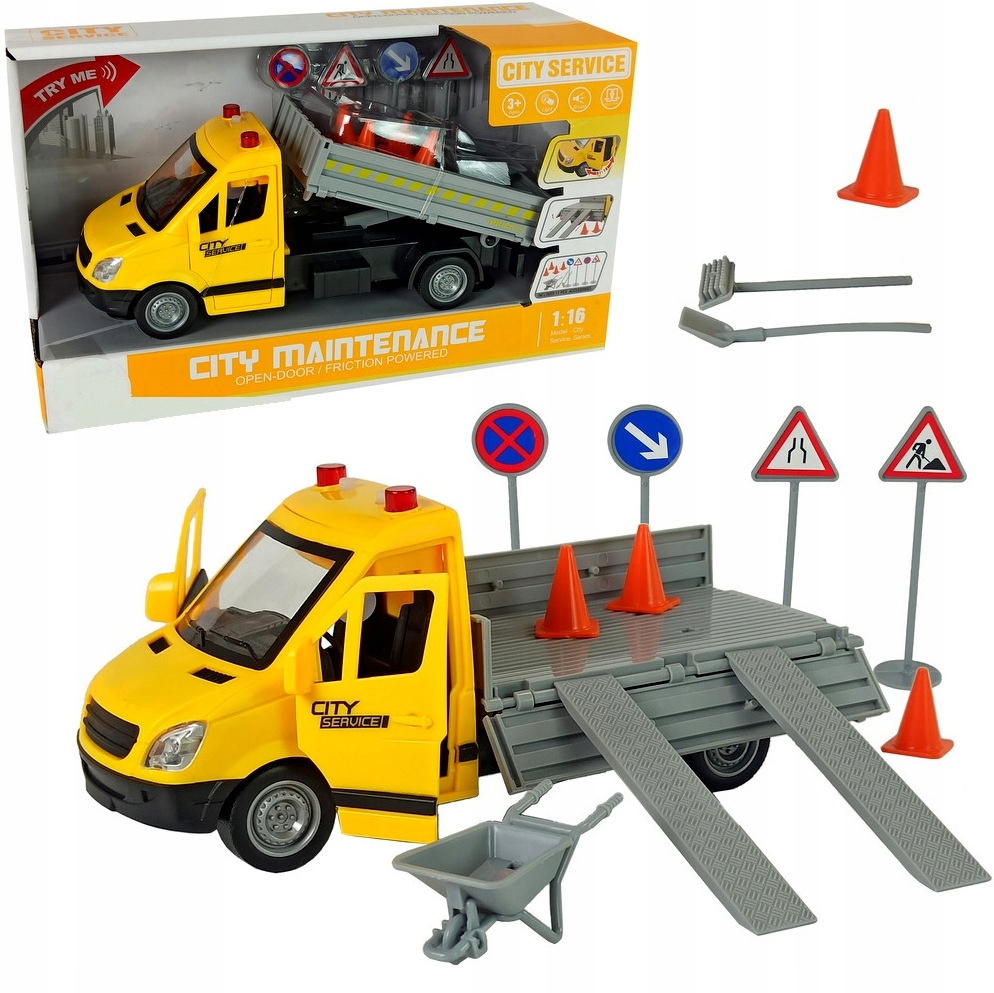 

Samochód auto wywrotka znaki drogowe napęd światła