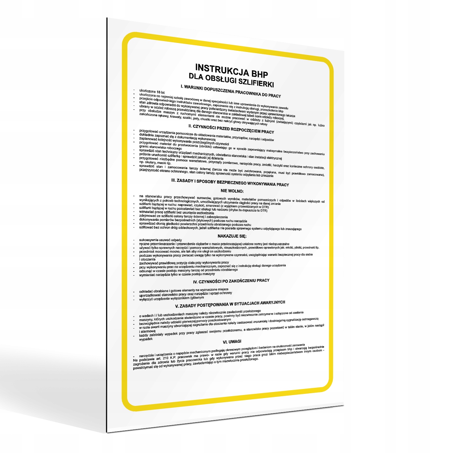 

Tabliczka Instrukcja Bhp Obsługa Szlifierek 21X32