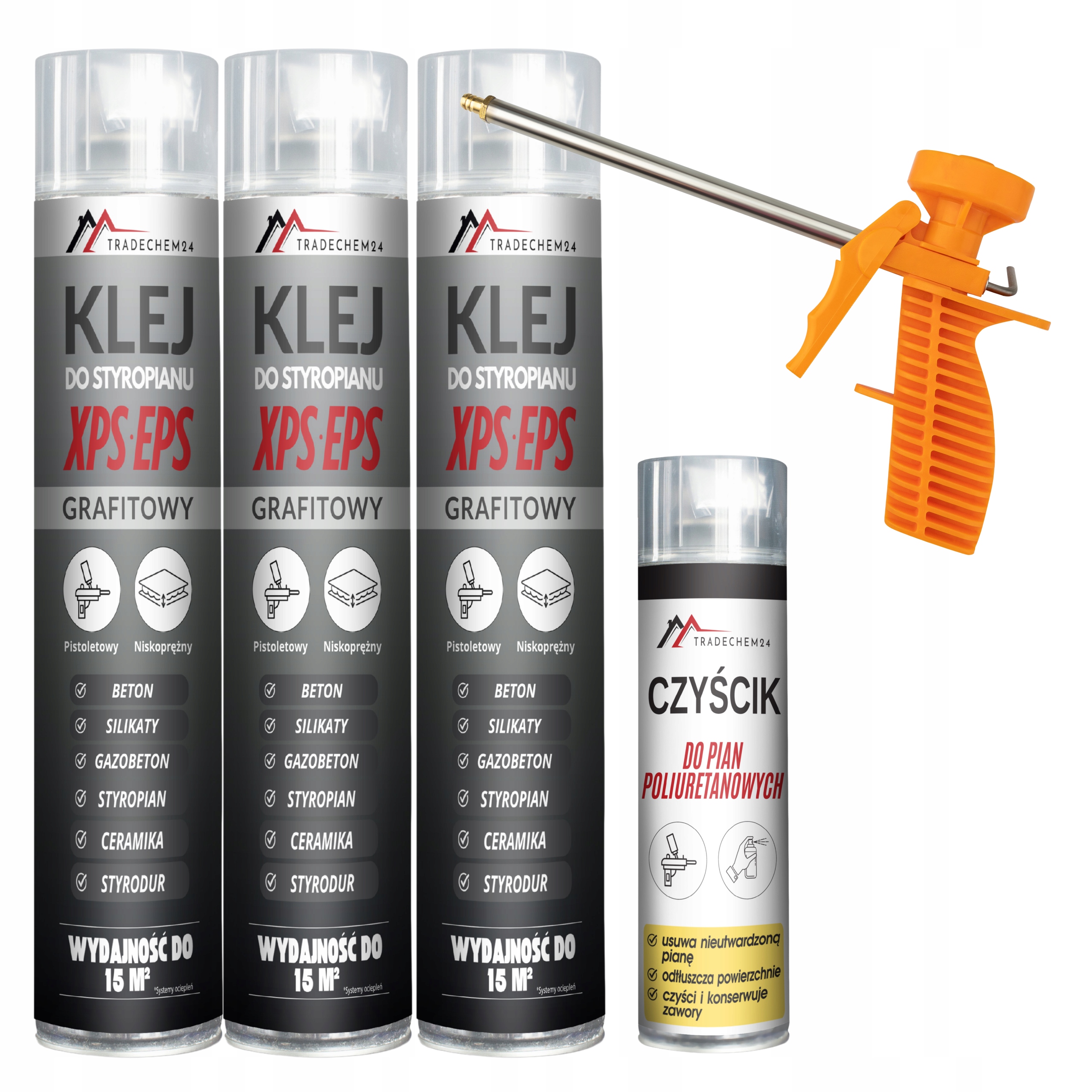 Piano Grafitové Lepidlo Na Styroduru 3X Pěnový Čistič Pěnová Pistole