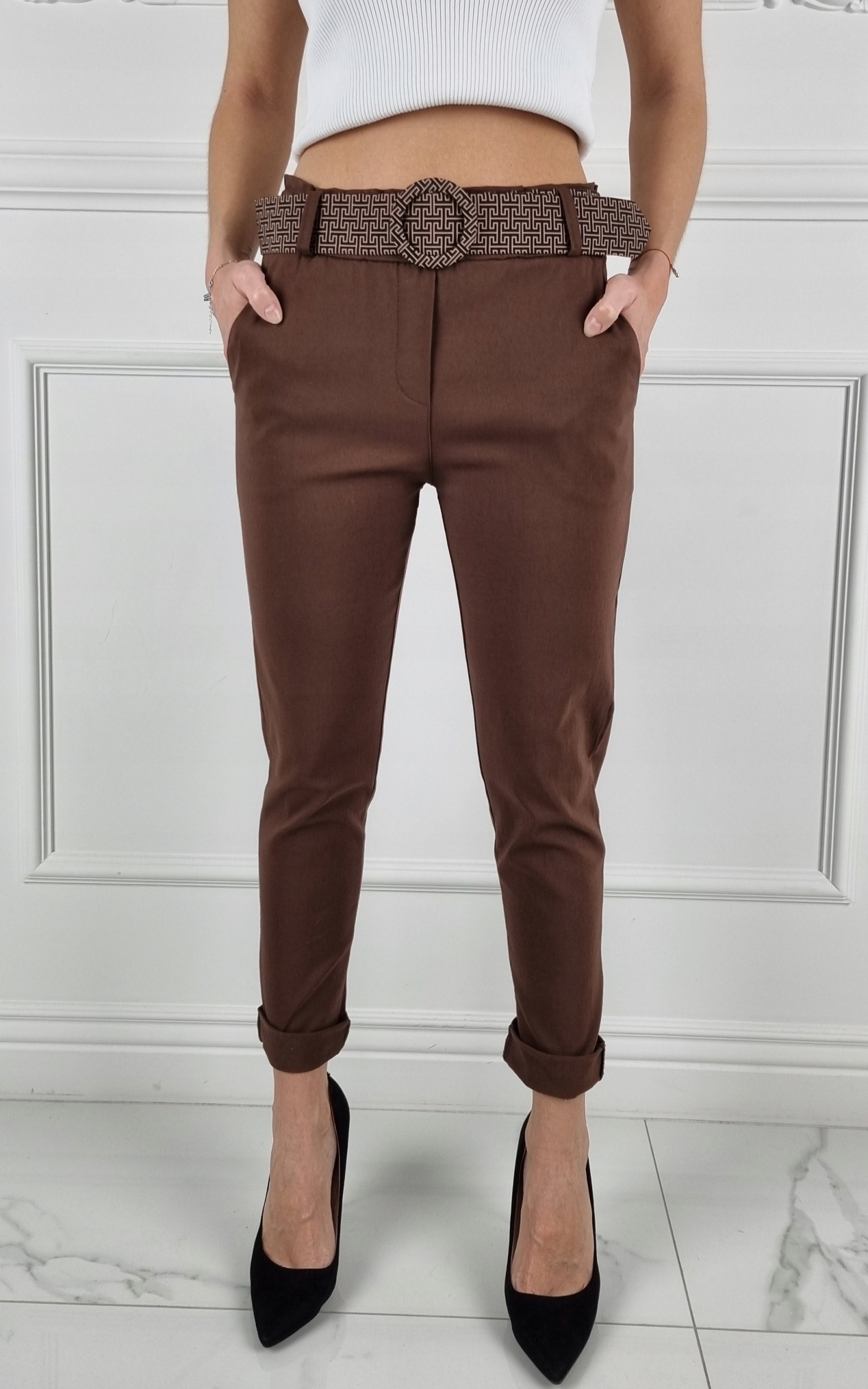 #ELASTYCZNE - SPODNIE - DAMSKIE - W GUMKĘ - PASEK# Marka inna