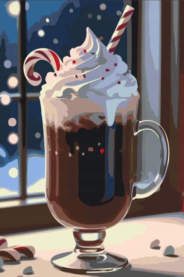 Diamantová výšivka Čokoláda Sníh Dům Zima Vánoce 40x60 cm