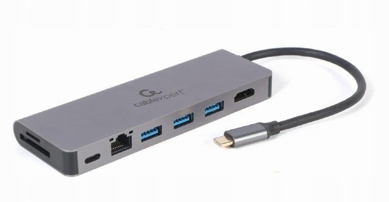 Adapter Usb-c męski do Hub 3.0 Hdmi Pd czytnik kard RJ-45 Gembird A