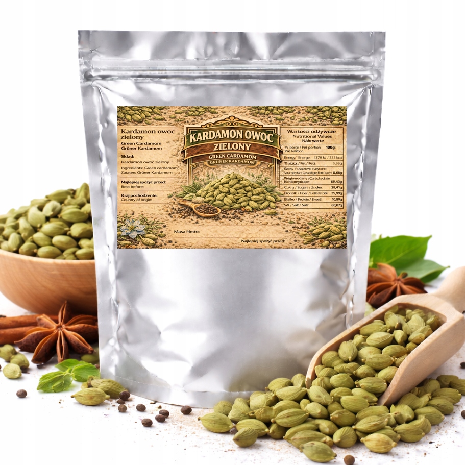 Zelený kardamom Premium – celé ovoce do kávy, čaje a pečiva 500 g