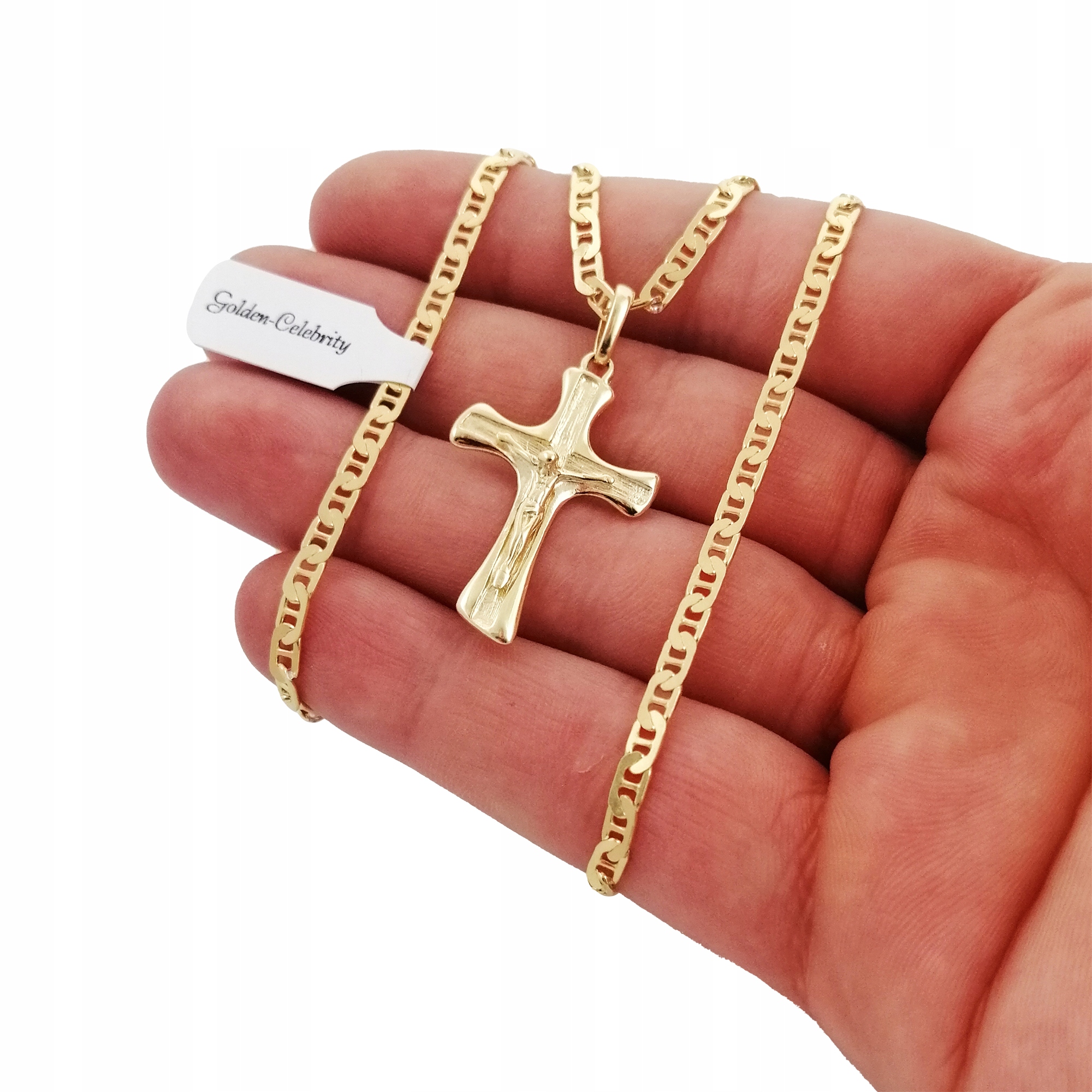 ZŁOTY ŁAŃCUSZEK NA KOMUNIĘ GUCCI + KRZYŻYK 925 DLA DZIEWCZYNKI, CHŁOPCA Kolekcja Na Komunię Komunijny Chrzest Grawer