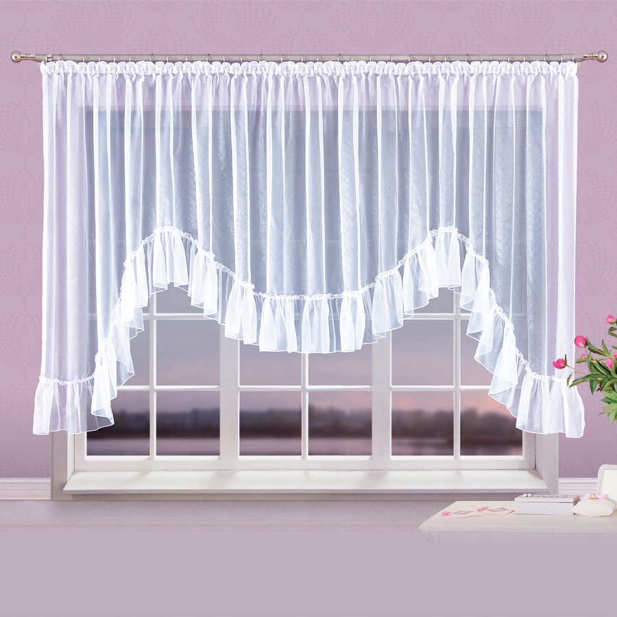 

Firana Woalowa Z Ozdobną Falbaną, Biała 400X150