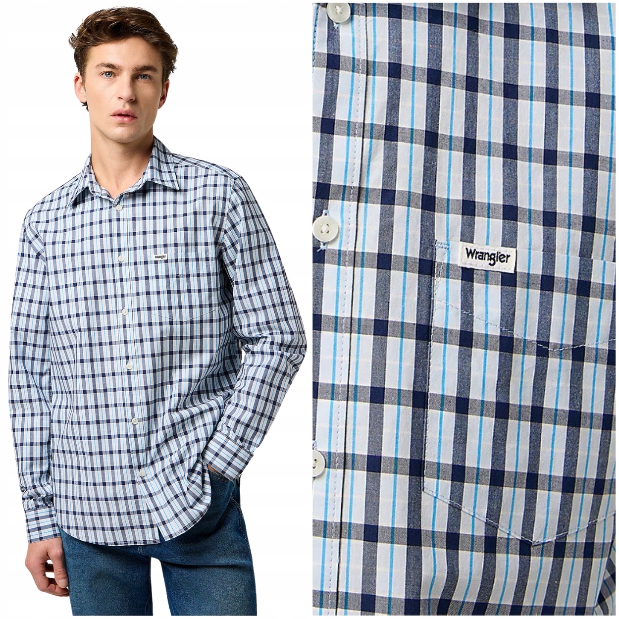 Wrangler 1 Pkt Shirt Cerulean klasická bavlněná košile pánská kostkovaná M