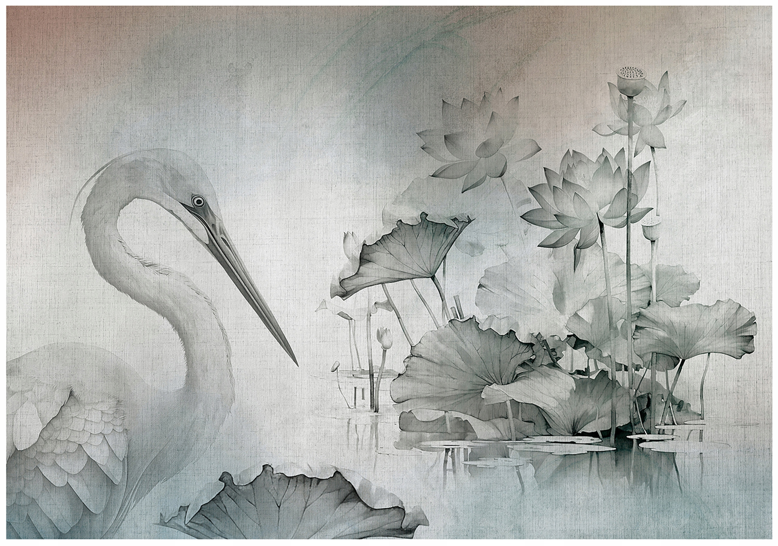 Fototapeta Květiny Pták Beton Vintage Šedý Akvarel Rybník Klasika 416x254