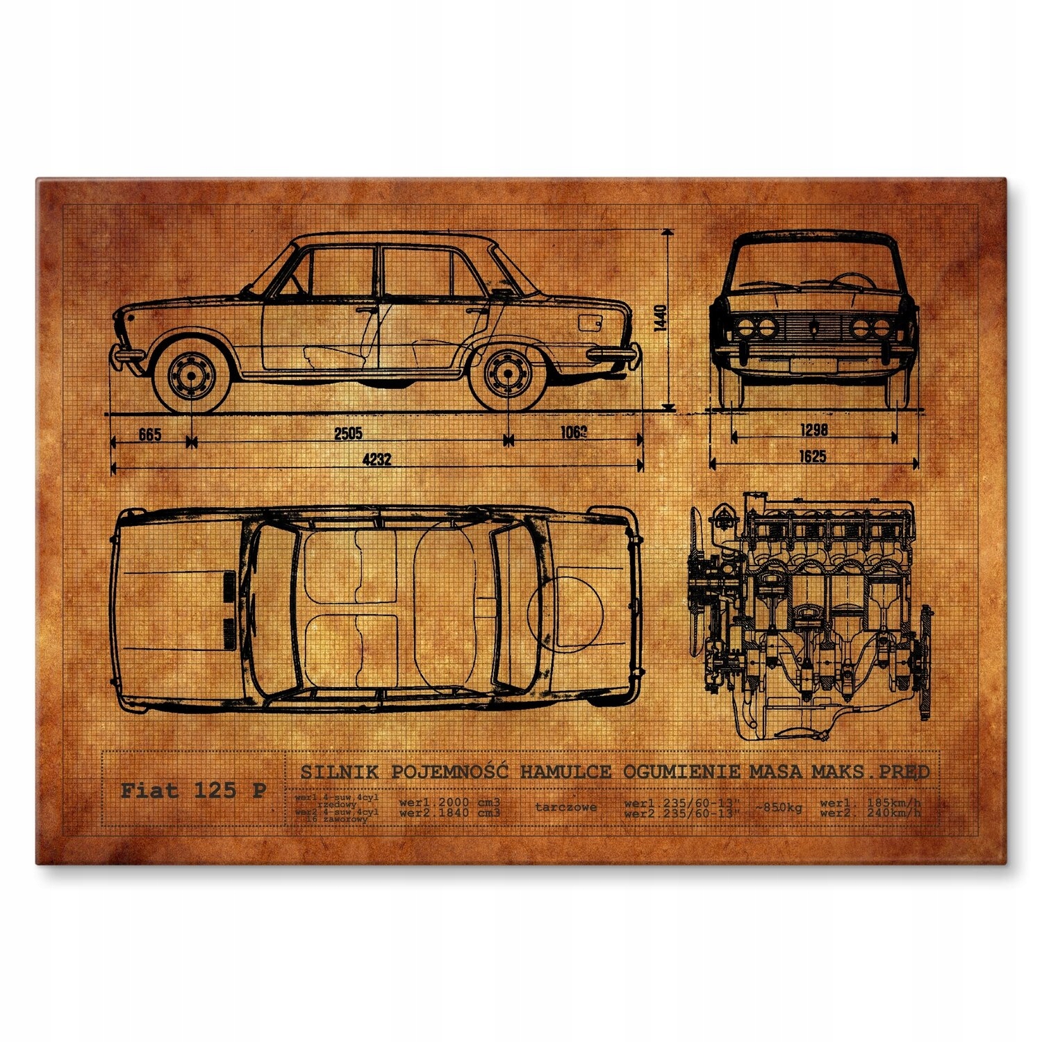 Kovový plakát Fiat 125P Rys Szyld Plech 30 x 42 cm Dárek
