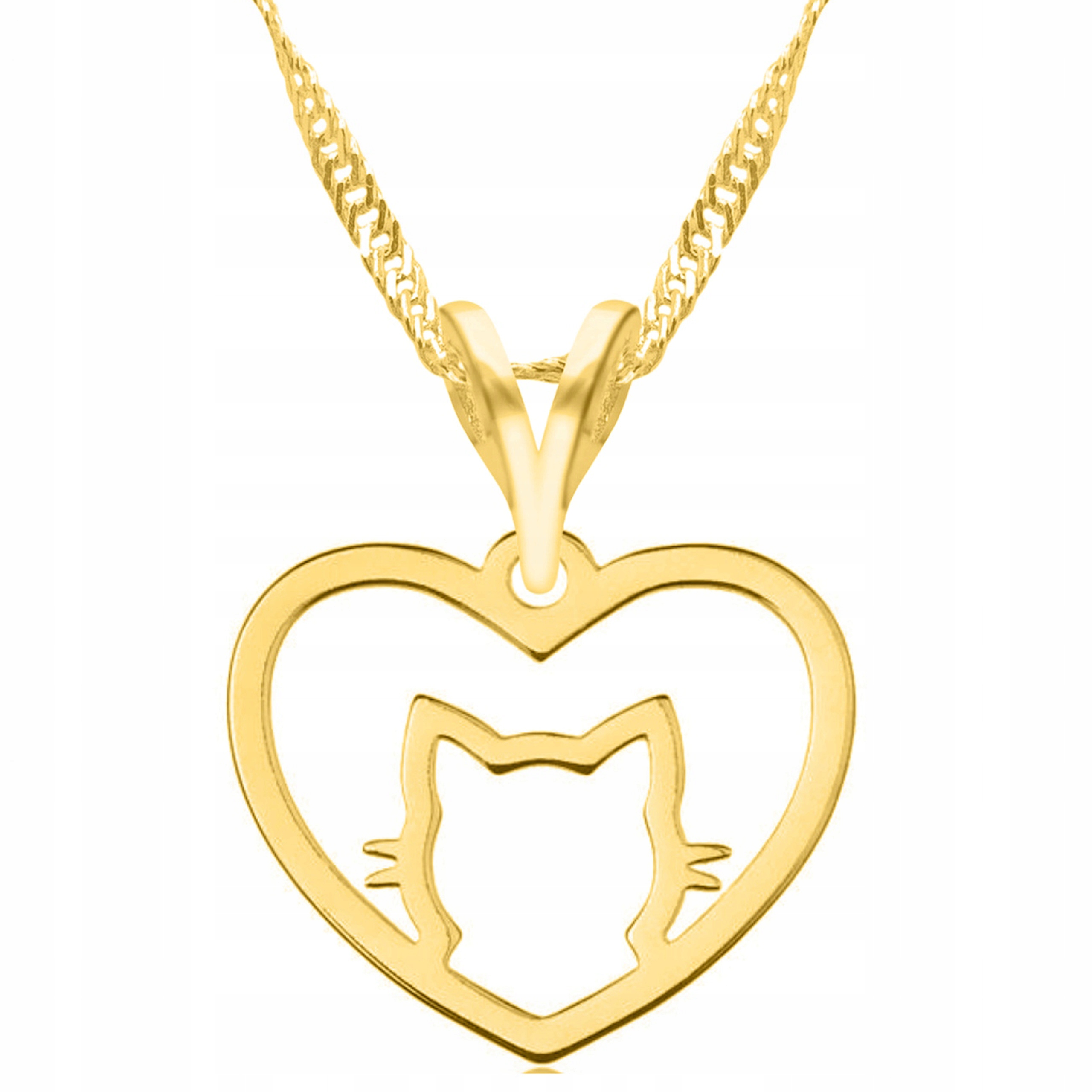 Zlatý náhrdelník s hlavou kočky Kočka Srdce Láska Stříbro 925