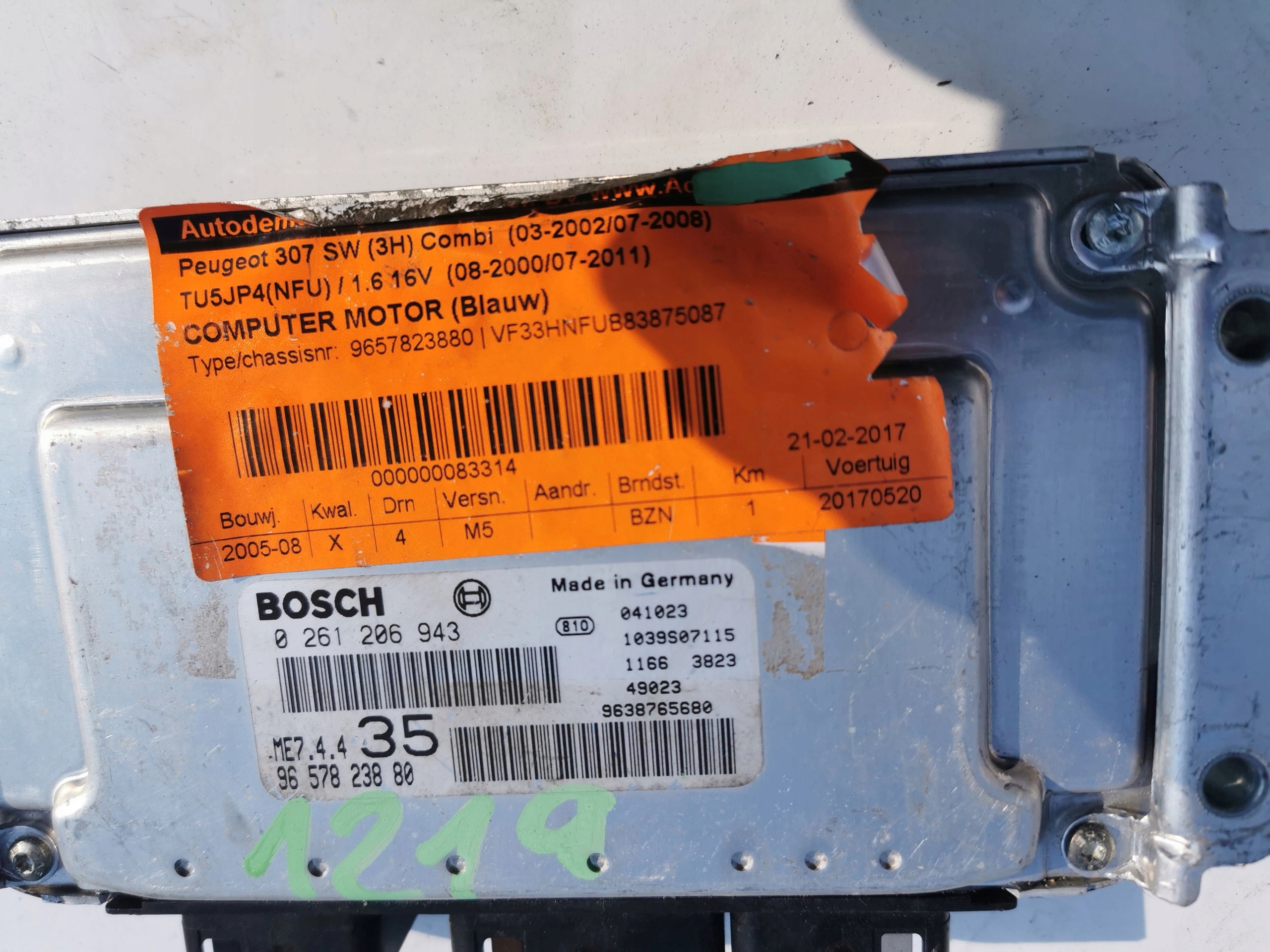 PEUGEOT 307 1.6B 0261206943 9638765680 computer EC