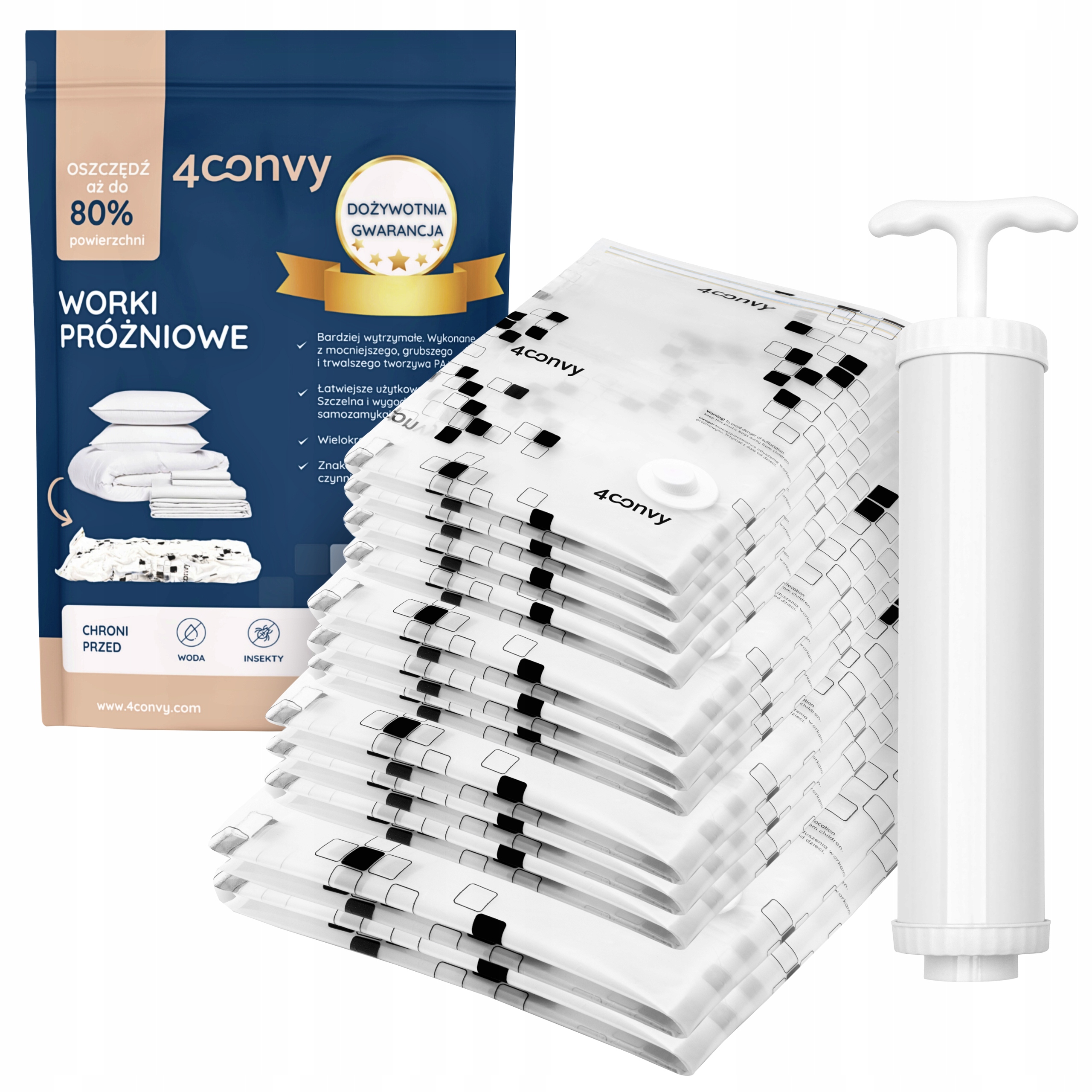 Vakuové sáčky 4CONVY, sada 24 ks s pumpičkou S/m/l 40-100 cm