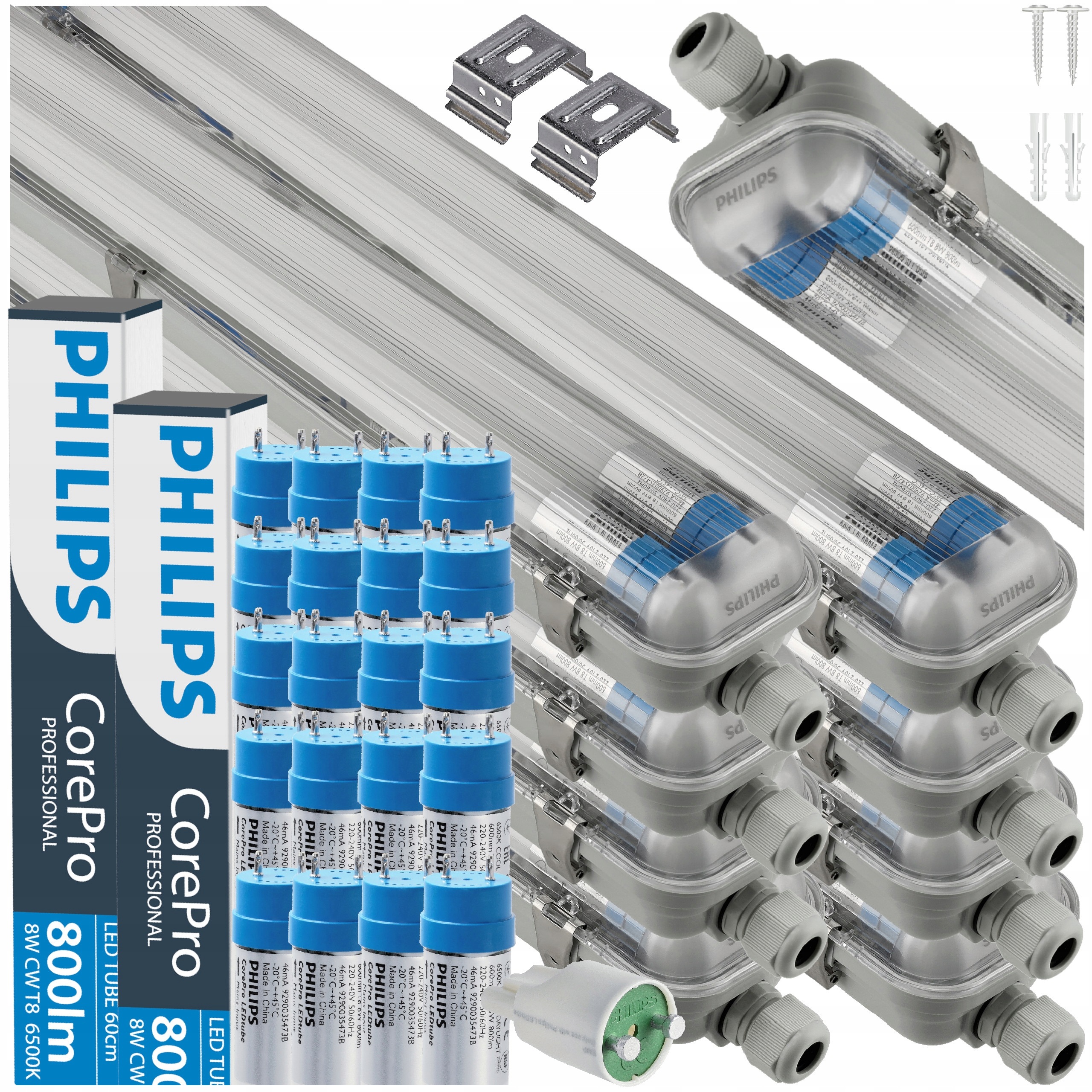 Hermetické Led svietidlo Philips CorePro 2x60 cm Lampa 18W 6500K Sada 10x