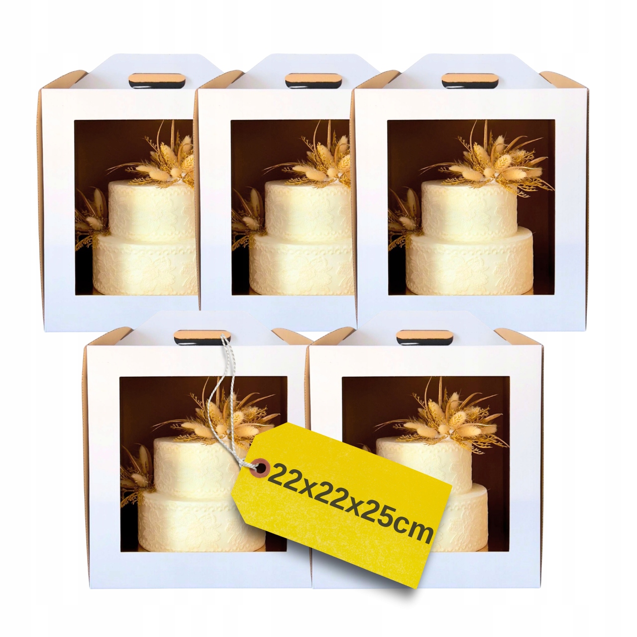 Levně Krabice na dort 22x22x25 cm balení karton s okénkem 5 ks