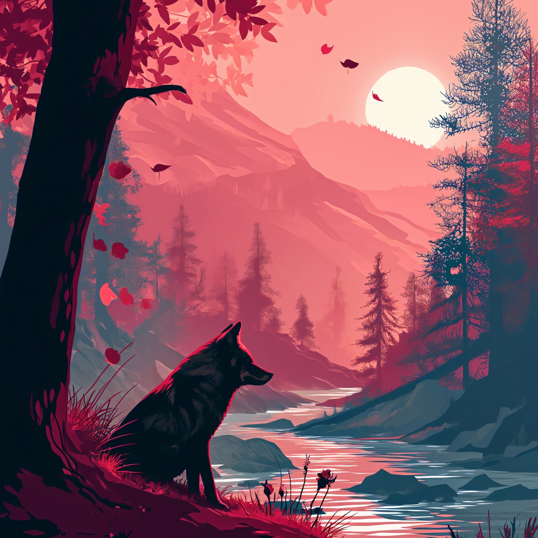 Plakát 100 x 100 cm Vlk na břehu lesa