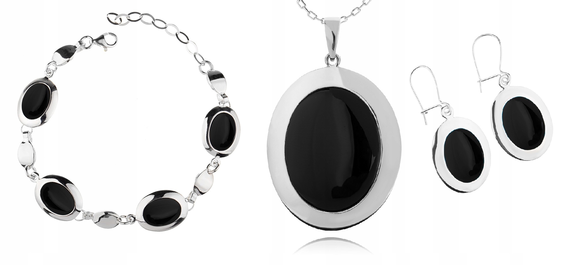 

Srebrny Komplet Biżuterii Z Onyksami Pr. 925