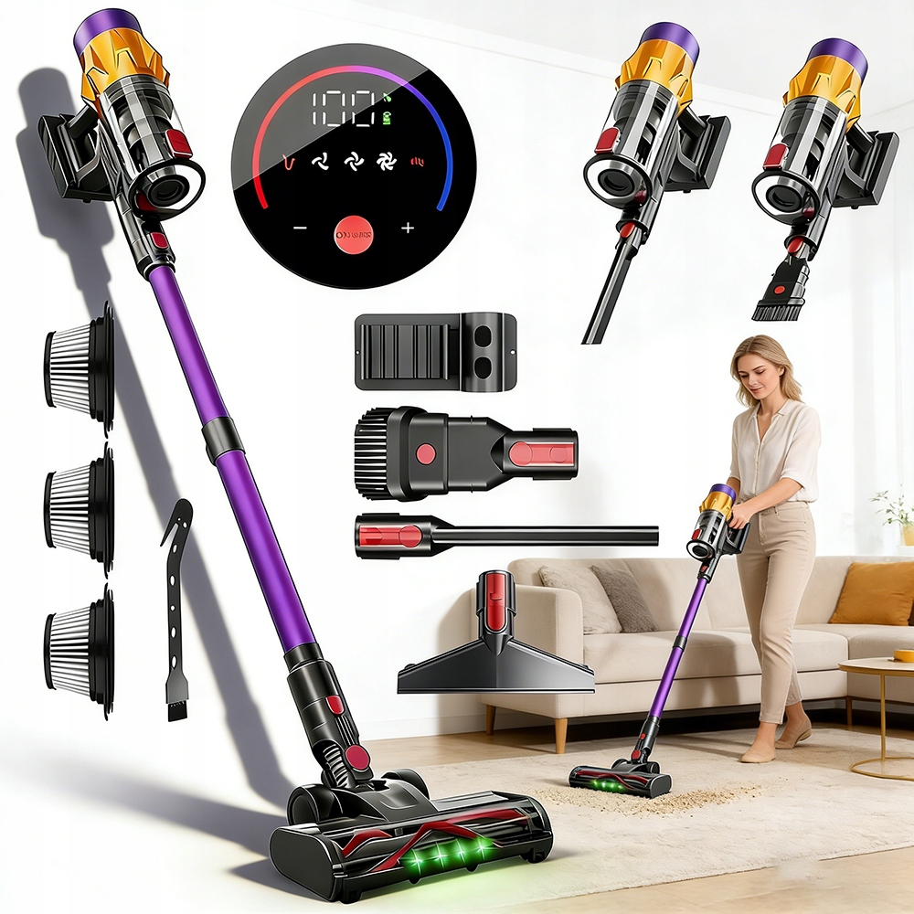 Odkurzacz Bezprzewodowy Pionowy Ręczny 6W1 Led 550W Mocny Hepa 50KPA