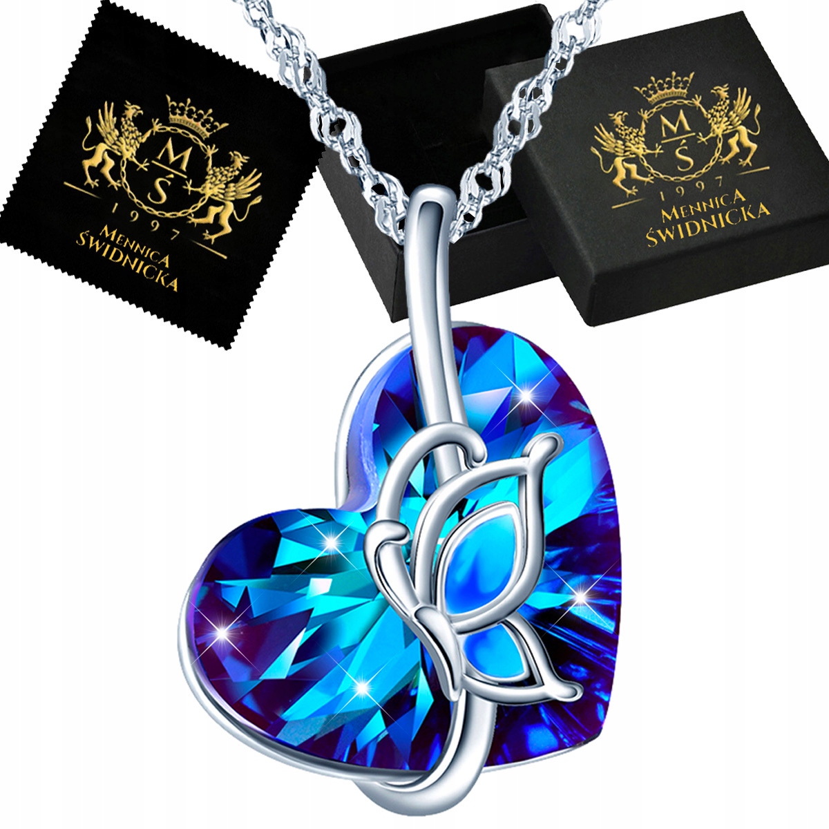 Stříbrný Náhrdelník Stříbro 925 Srdce Přívěsek se Zirkony Pro Maminku Motýl