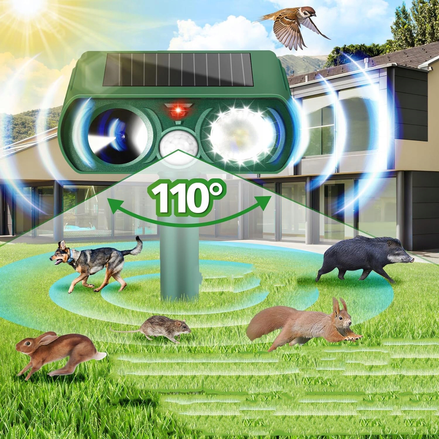 ZEWNĘTRZNY ODSTRASZACZ KOTÓW,ULTRADŹWIĘKOWY ODSTRASZACZ KOTÓW,PRZECIW KOTOM Zastosowanie przeciwko kotom kretom kunom myszom i szczurom psom ptakom