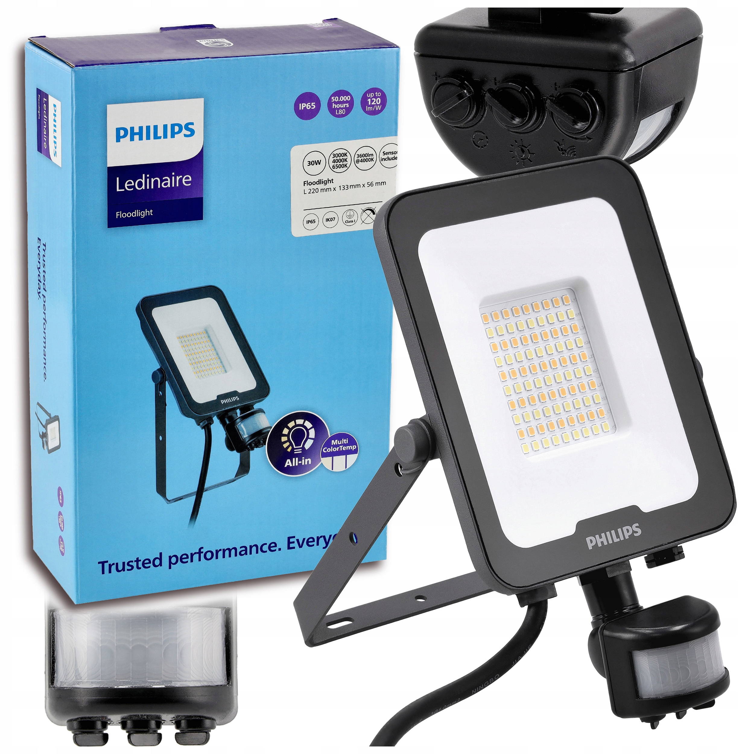 Halogenový 30W Led reflektor Philips 3600lm Venkovní senzor pohybu 3 Barvy