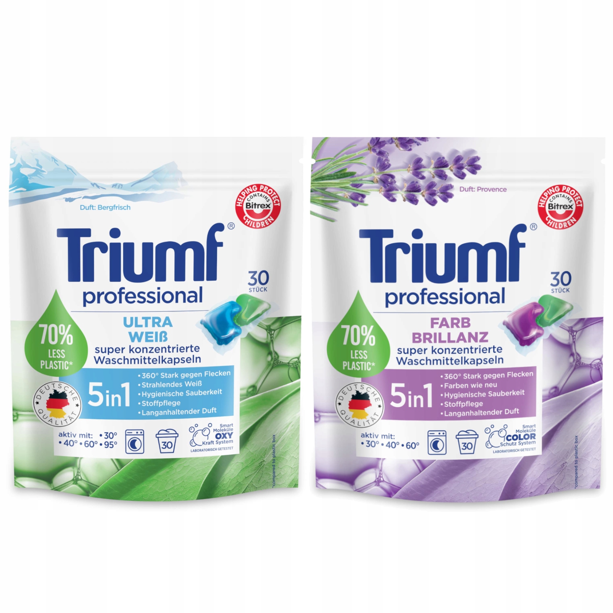 Levně 2x Kapsle na praní Triumf bílé barvy 2v1 30ks