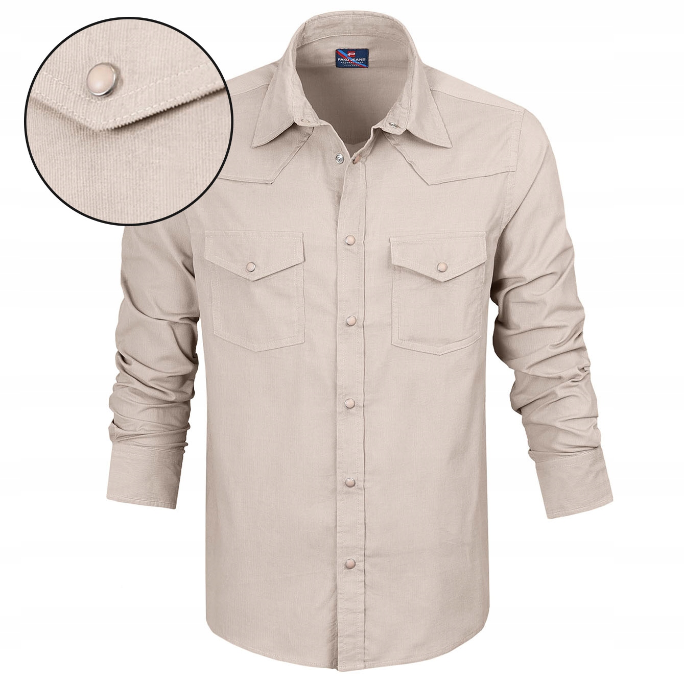 Koszula Męska Sztruksowa z Długim Rękawem Beżowa Regular Fit Pako Jeans