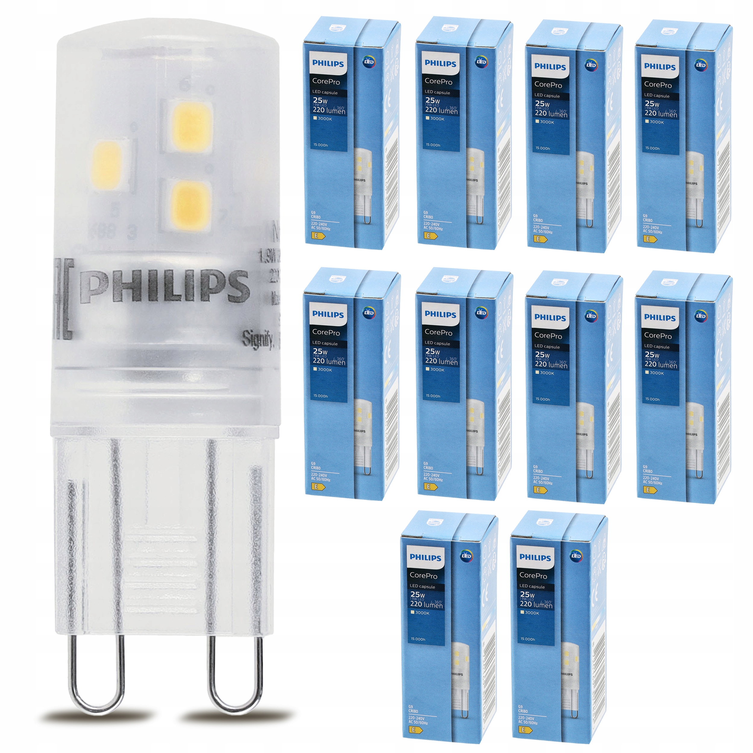 10x Led žárovka G9 Philips 1,9W 25W 220lm Teplá Barva 3000k Sada žárovek