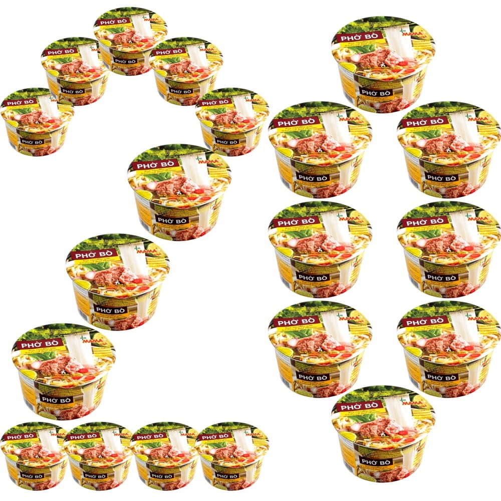 20 x Blesková polévka Rýžové těstoviny Instant Hovězí Pho Bo Cup 65g Mama
