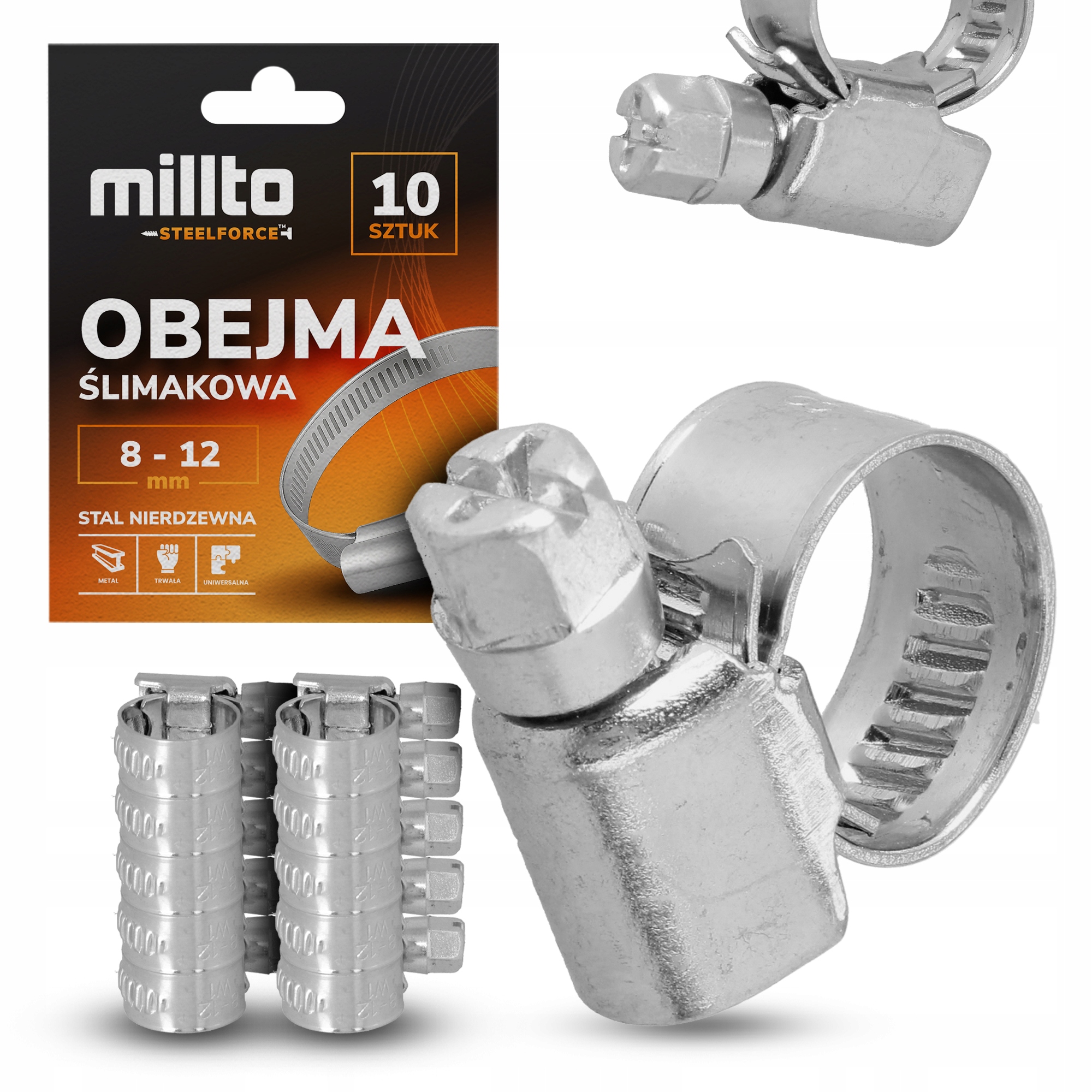 10x Opaska Zaciskowa Metalowa 8-12 mm Cybant Obejma Ślimakowa Skręcana Nq-m