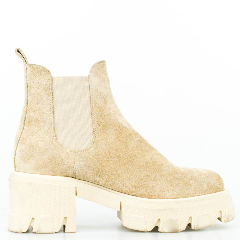 Světle Béžové Kotníkové Boty Teplé Na Kostce, Velikost 39