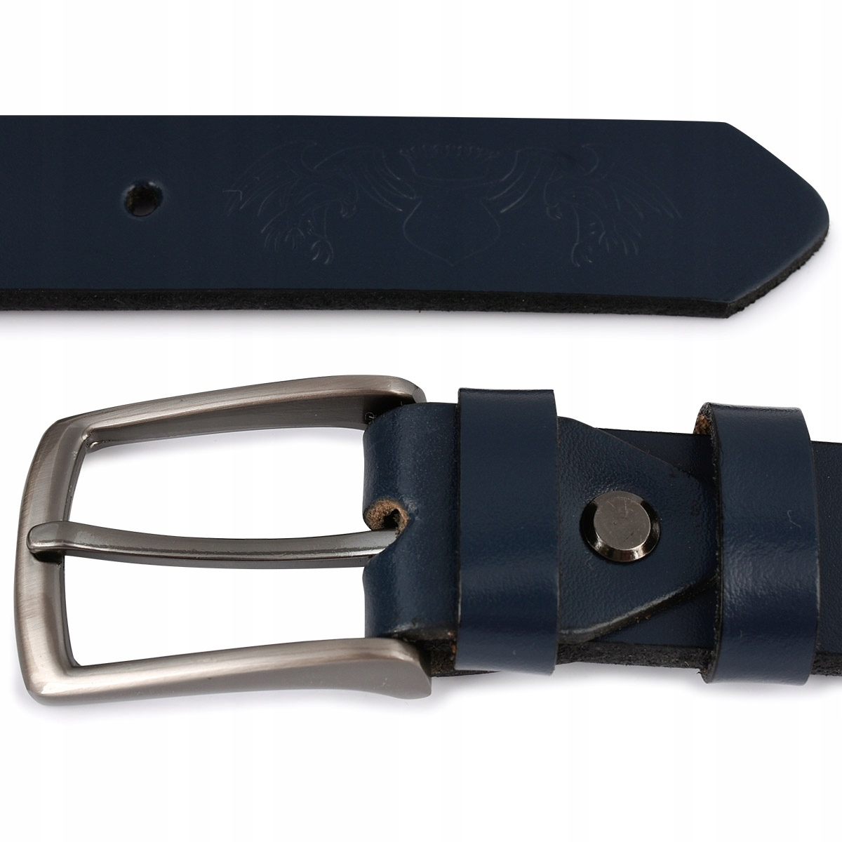 Beltimore skórzany pasek granatowy do spodni wąski Kolekcja PAS-BELT-PREMIUM