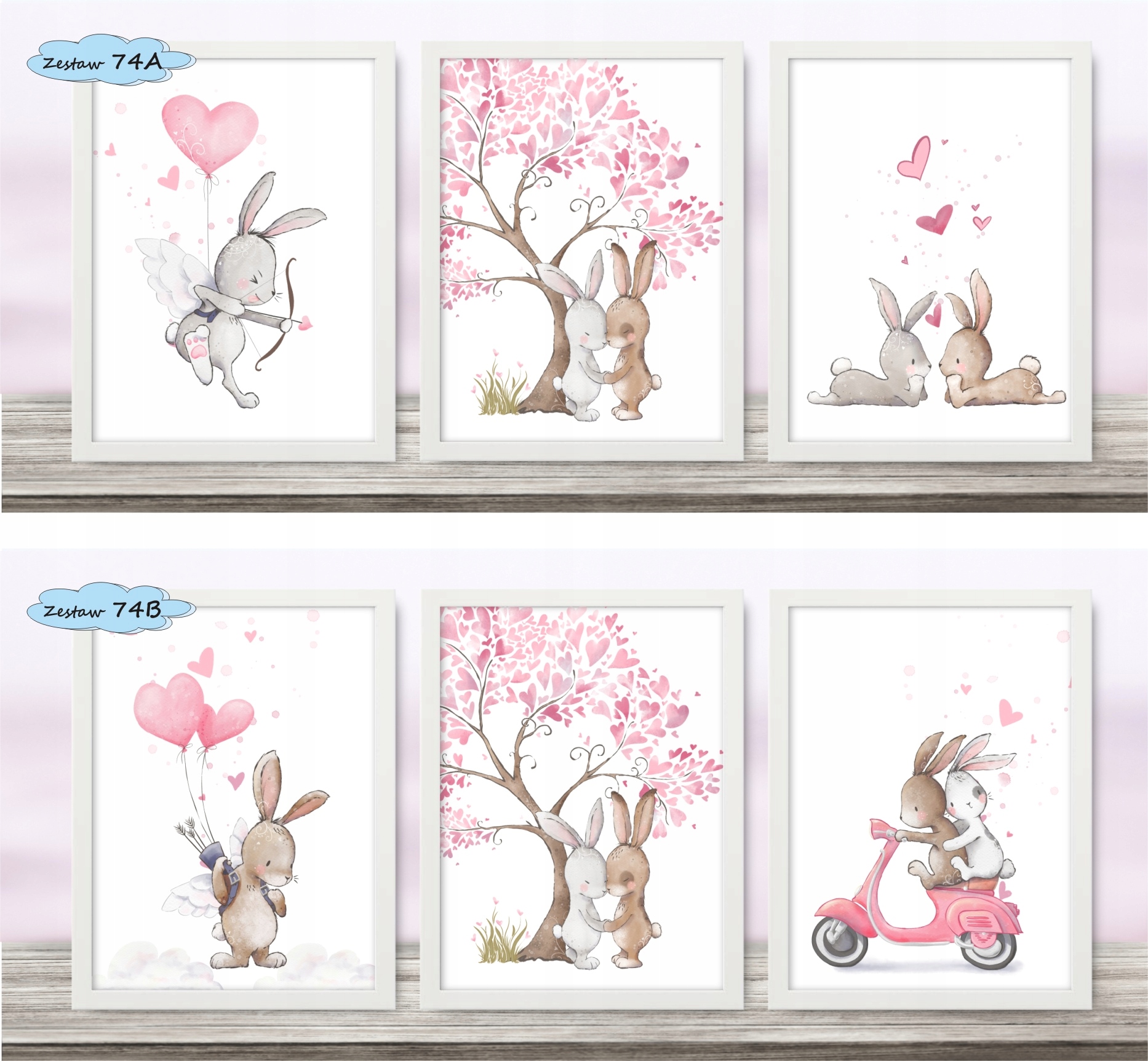 Króliczki Zestaw 3 obrazki 33x43 ramki ikea #74 Marka KMBpress