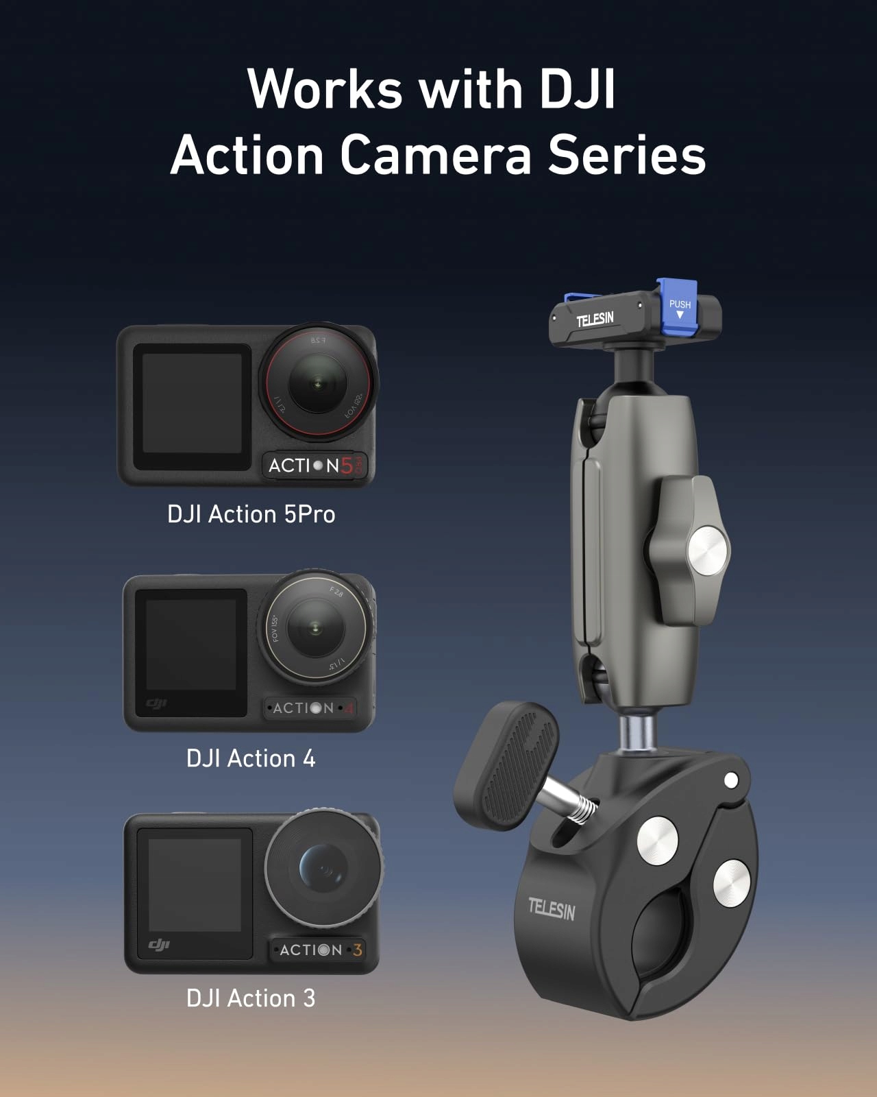 TELESIN Uchwyt Rowerowy Motocyklowy Do DJI Action 6 5 Pro Osmo 360 9-38 mm — miniatura 5