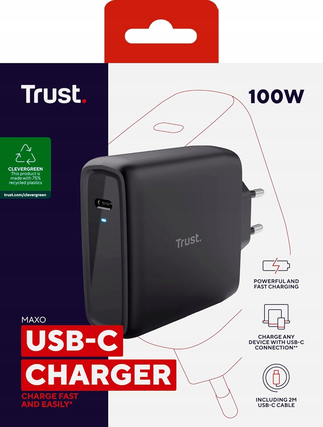 Trust 24818 síťová nabíječka 100W Usb-c rychlý napájecí adaptér Maxo