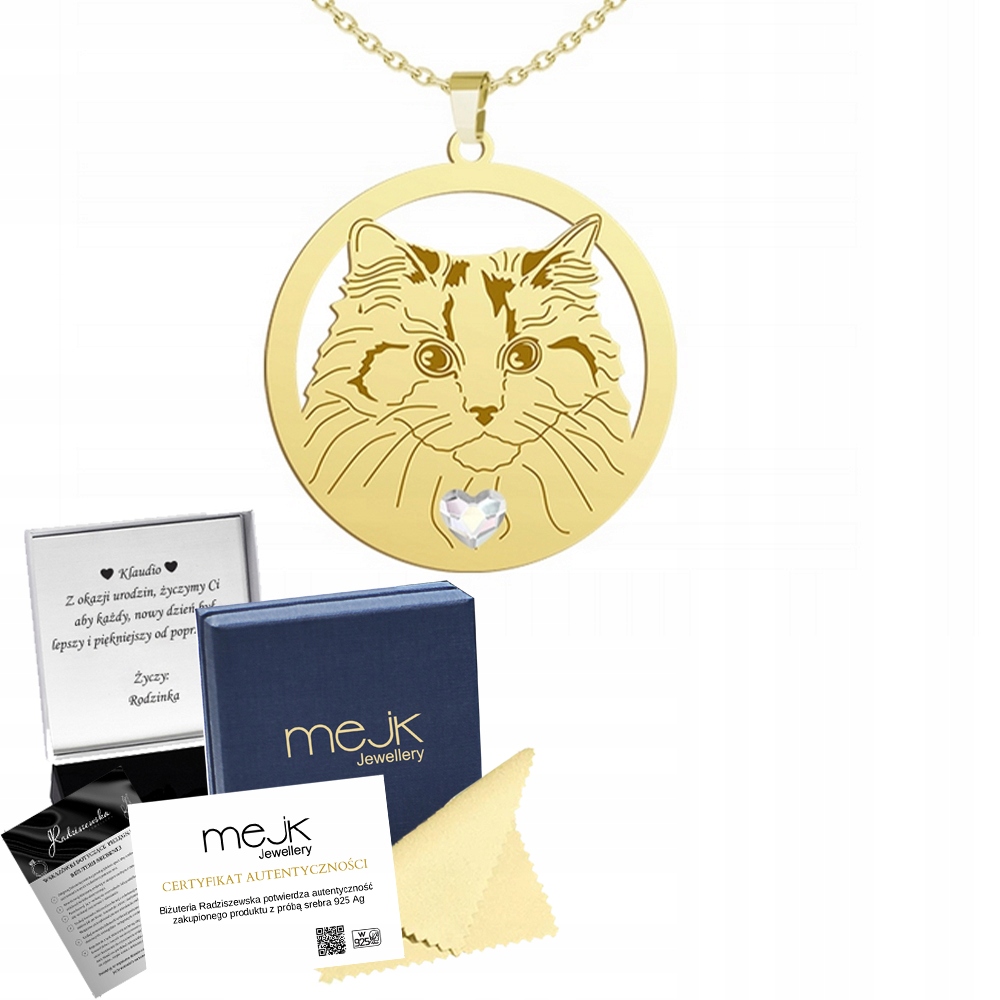 Zlatý náhrdelník s Ragdoll Cat 925 Dárek Žena Řetízek Gravírování Bonus
