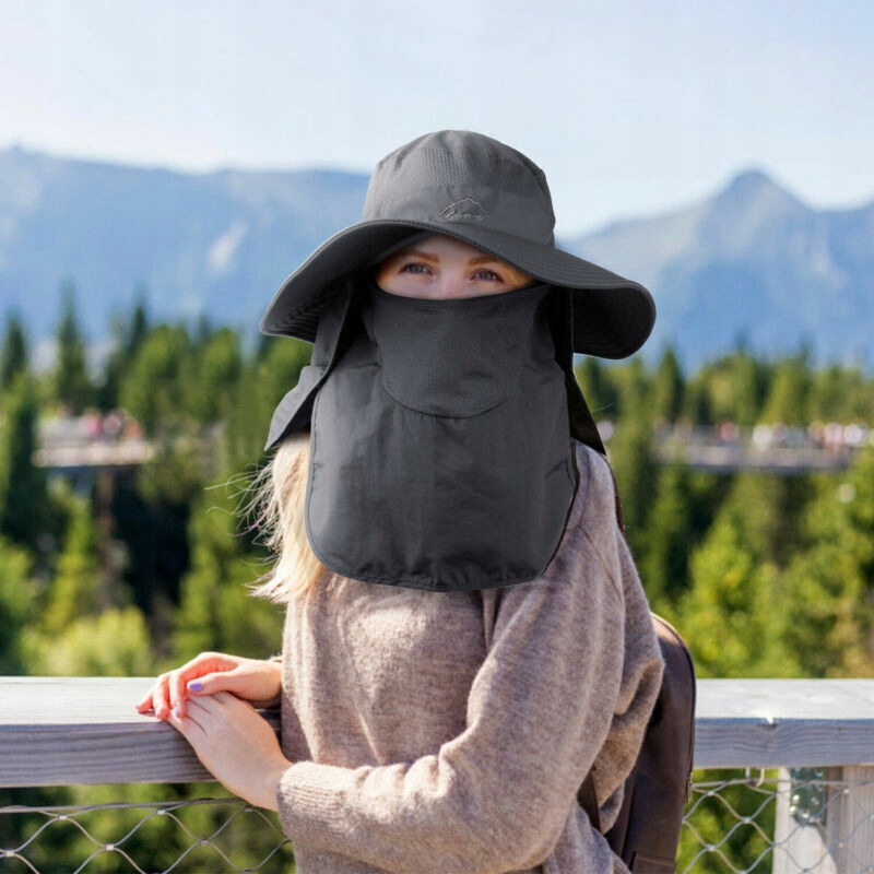 KAPELUSZ PRZECIWSŁONECZNY Z ODPINANĄ KLAPĄ NA SZYJĘ, MĘSKA CZAPKA SAFARI Kolor szary