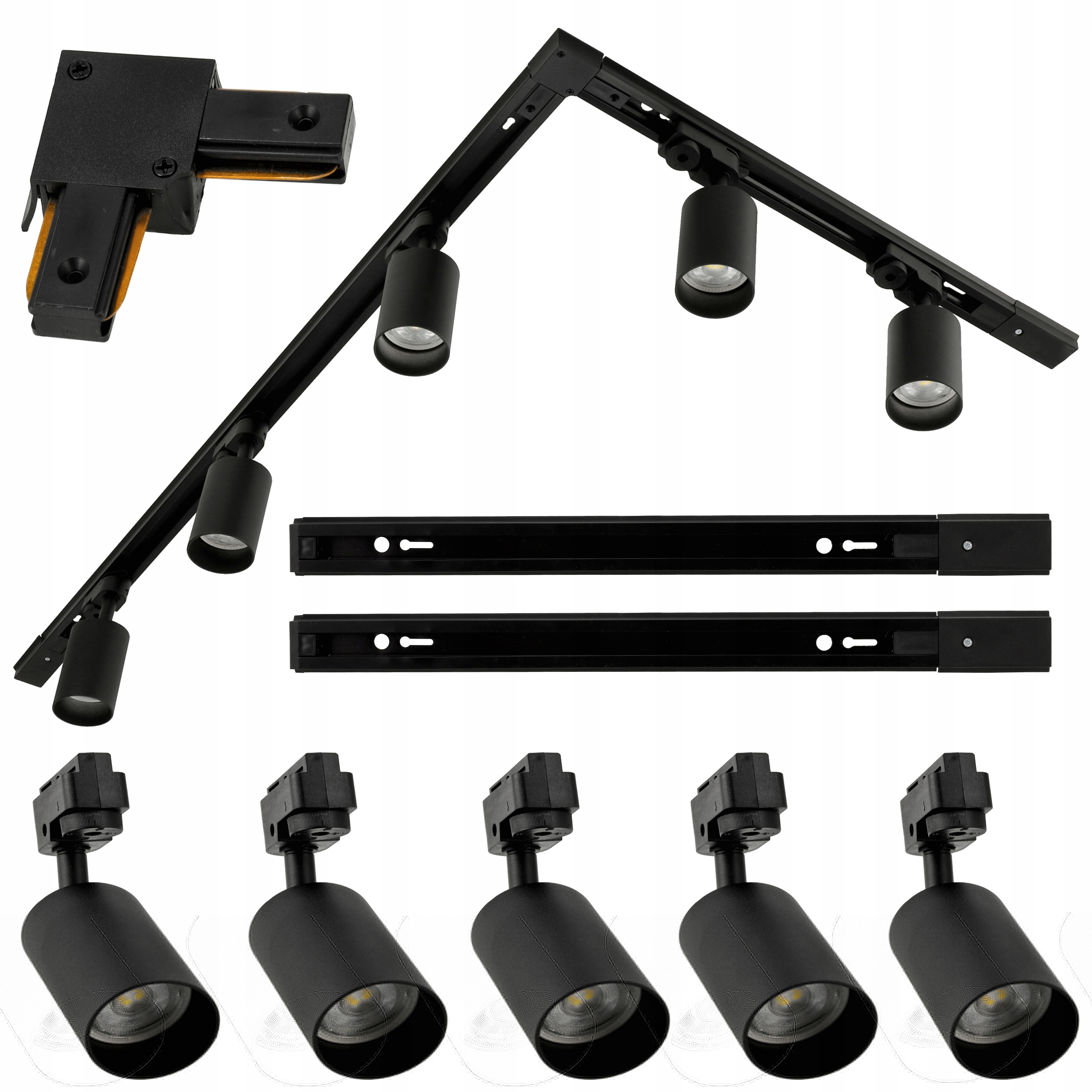Zestaw 2x Szynoprzewód 1m + łącznik + 5x GU10 LED Reflektory Na Szynę