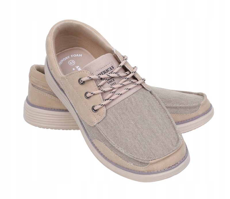 Beżowe mokasyny męskie półbuty sportowe z profilowaną wkładką memory