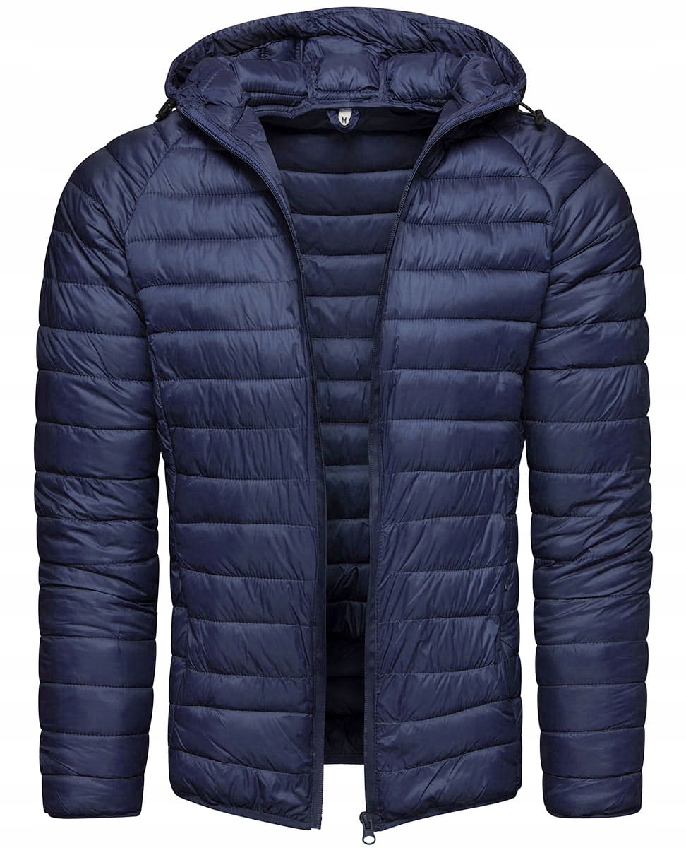 Kurtka męska przejściowa z kapturem niebieska - M