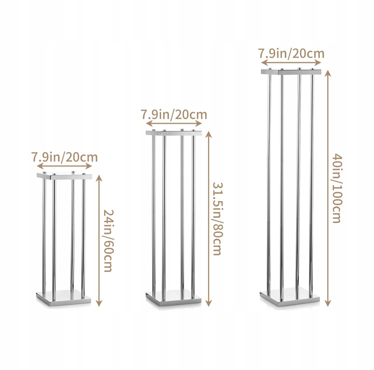 3x STOJAK WAZON na kwiaty METALOWY SREBRNY dekoracja ślub wesele60/80/100cm Marka inna