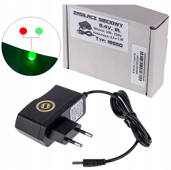 

Ładowarka Sieciowa Zasilacz 8.4V 1A (3.5x1.35)