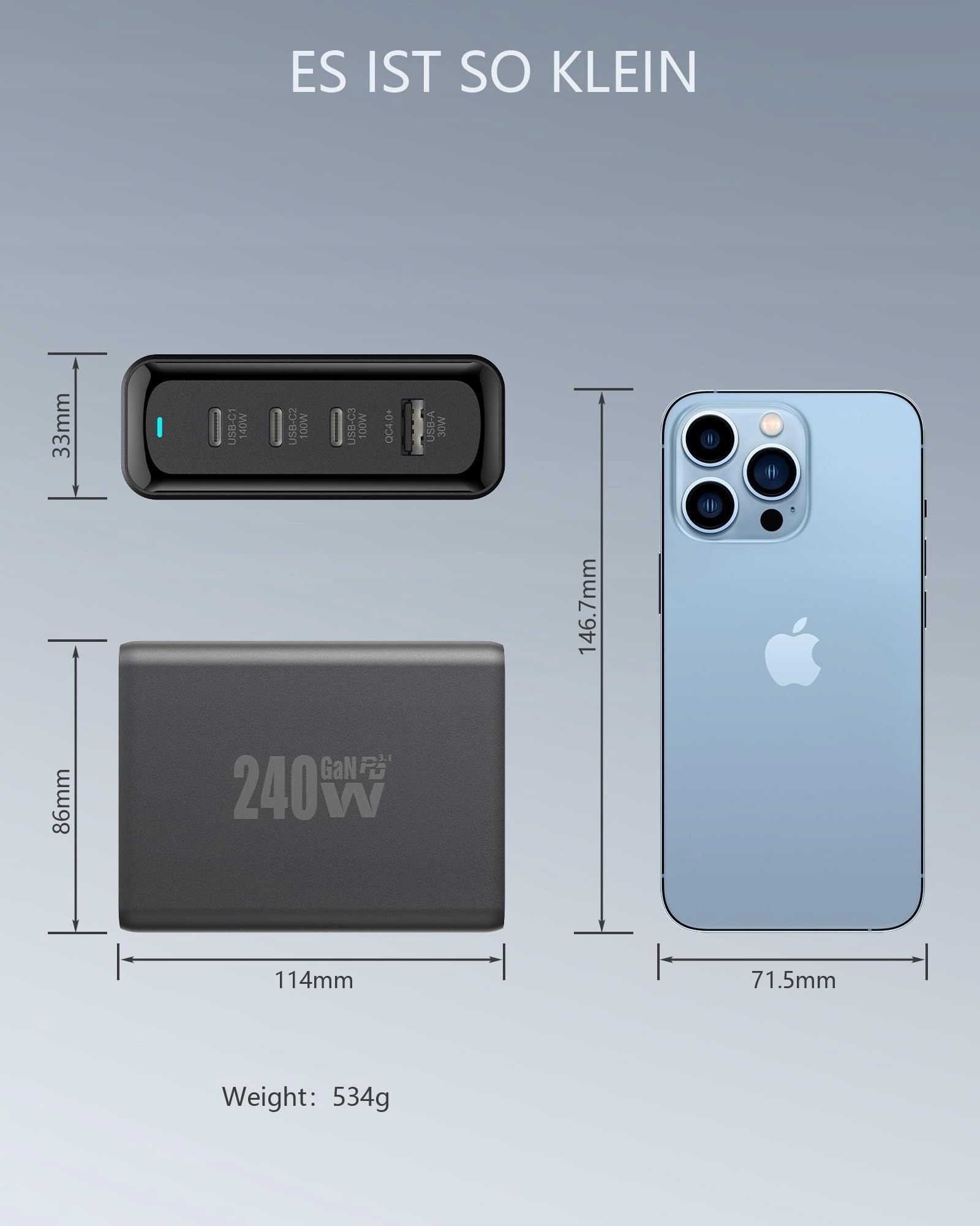 OUFUYU Ładowarka USB C 240W PD3.1 4-Port Szybkie Ładowanie MacBook iPhone — miniatura 6