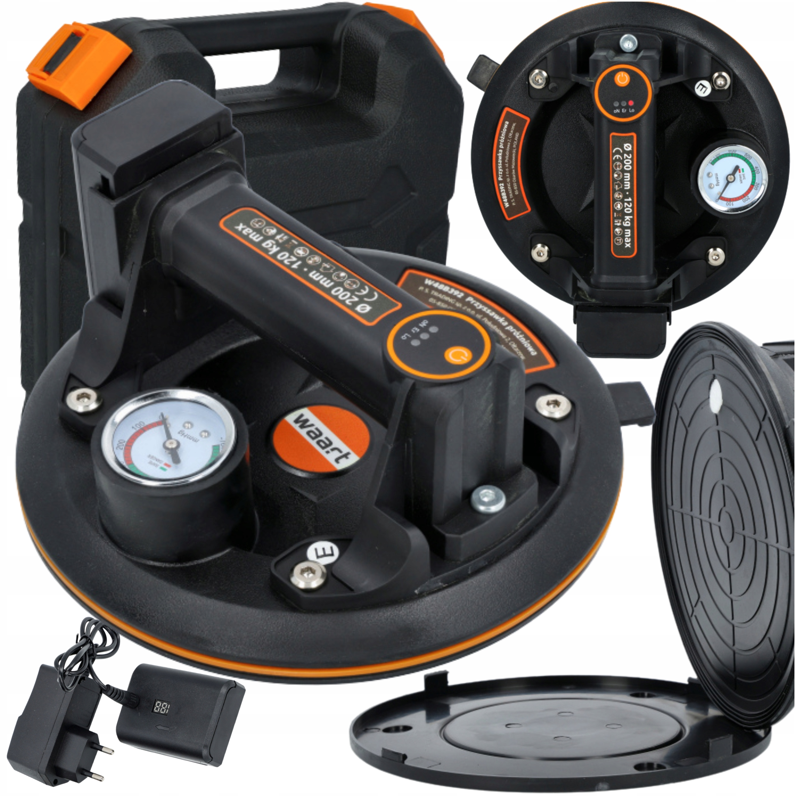 Přísavka 200 MM Pro Akumulátorové Desky Manometr Nosnost 120 Kg