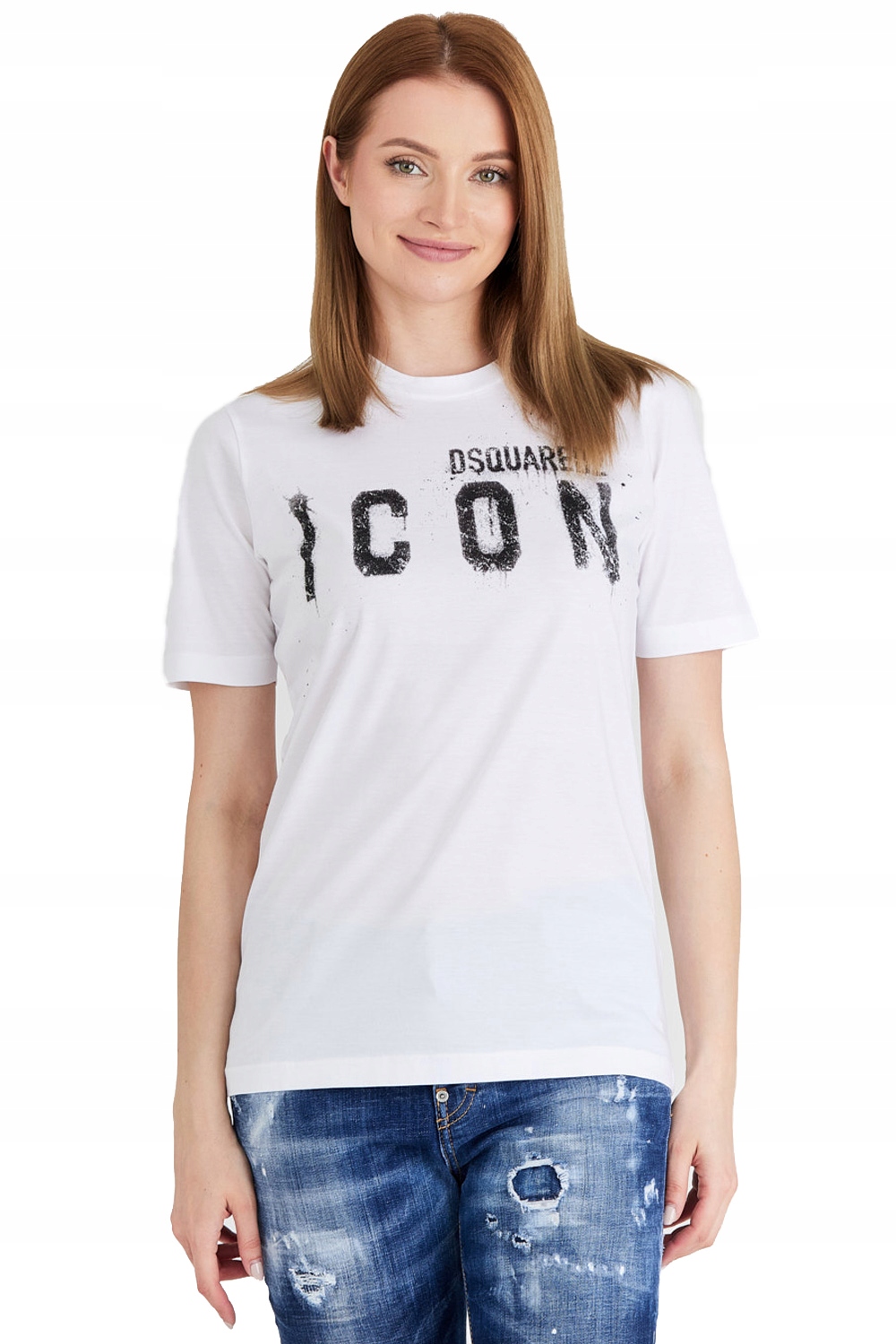 DSQUARED2 Bílé dámské tričko Icon Spray, velikost L